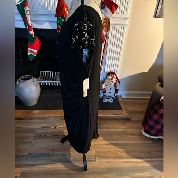 Eliza J 16W NWT Black Embellished Sleeve Ruched Christmas Party Cocktail Dress - Picture 13 of 16